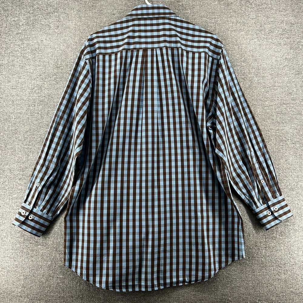 Peter Millar Seaside Finish Shirt Men Size Large Checked Blue Brown Long Sleeve - Picture 2 of 8